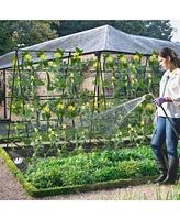 Slickblue A-Frame Garden Cucumber Trellis with Netting for Climbing Plants Outdoor-Black