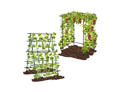 Slickblue A-Frame Garden Cucumber Trellis with Netting for Climbing Plants Outdoor-Black