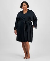 I.n.c. International Concepts Plus Lace-Trim Stretch Satin Robe, Created for Macy's