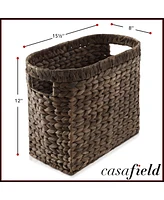 Casafield Magazine Holder Basket with Handles, Natural - Oval Water Hyacinth Storage Bin for Bathroom, Home Office