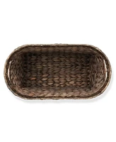 Casafield Magazine Holder Basket with Handles, Natural - Oval Water Hyacinth Storage Bin for Bathroom, Home Office