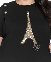 Karl Lagerfeld Paris Plus Eiffel Button T-Shirt