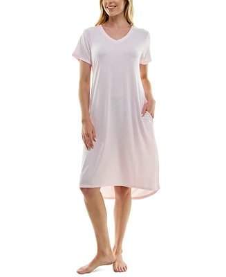 Roudelain Women's Short-Sleeve V-Neck Sleep Dress