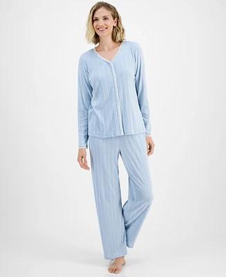 Charter Club Women's 2-Pc. Pointelle Lace-Trim Pajama Set, Created for Macy's