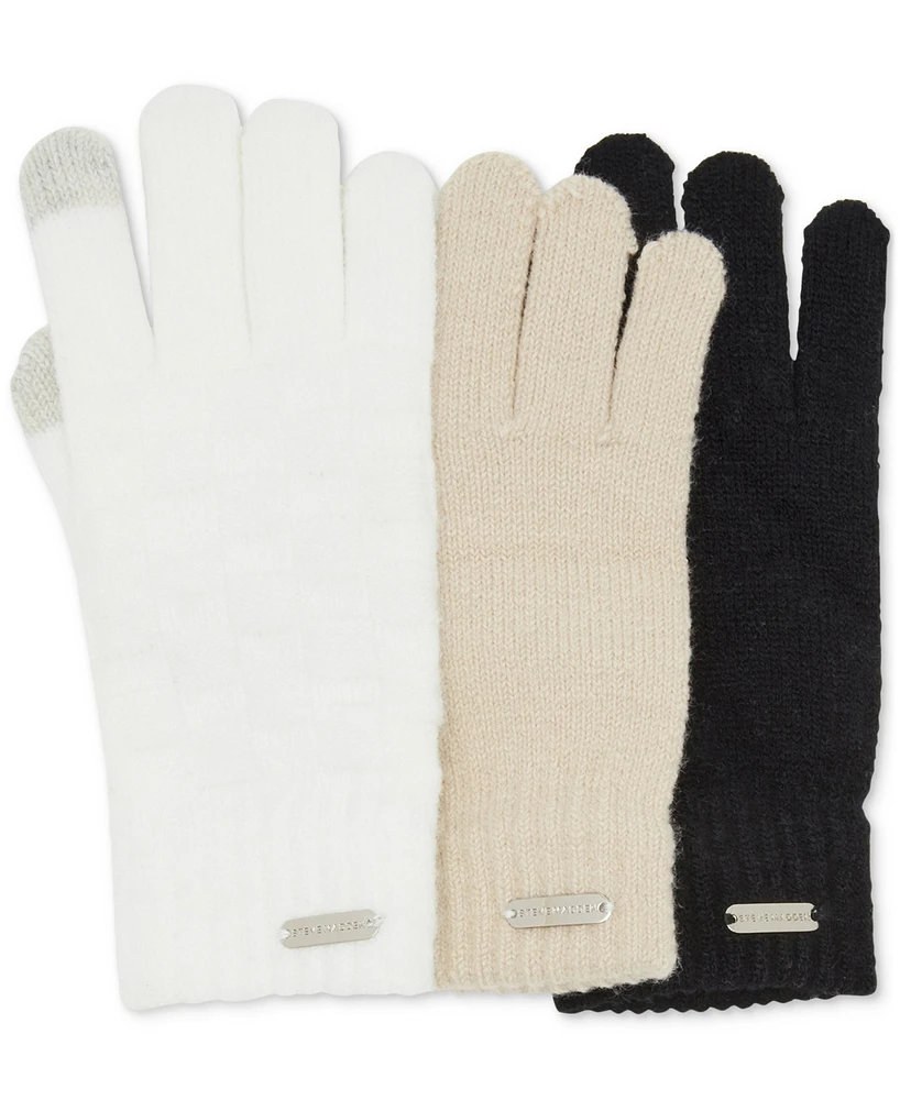 Steve Madden Women's 3-Pc. Basketweave Knit Gloves Set