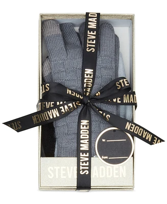 Steve Madden Women's 3-Pc. Basketweave Knit Gloves Boxed Gift Set