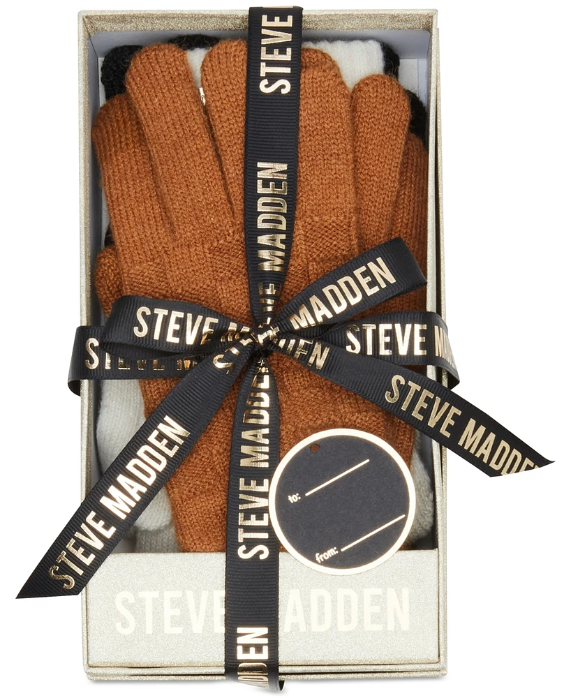 Steve Madden Women's 3-Pc. Basketweave Knit Gloves Boxed Gift Set