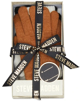 Steve Madden Women's 3-Pc. Basketweave Knit Gloves Boxed Gift Set