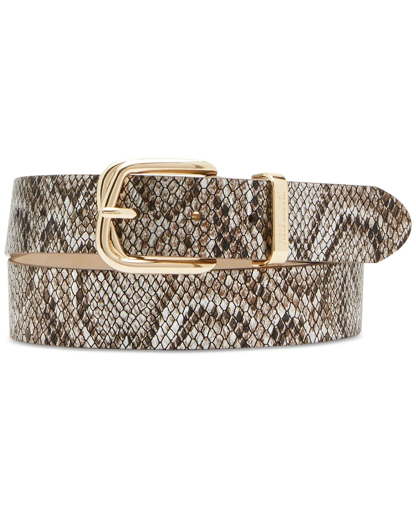 Steve Madden Women's Twisted Buckle Snake-Embossed Belt