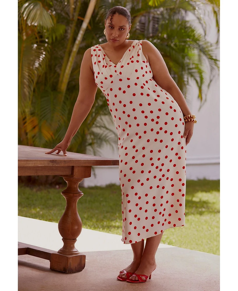 Eloquii Plus Polka Dot Shirred Maxi Dress