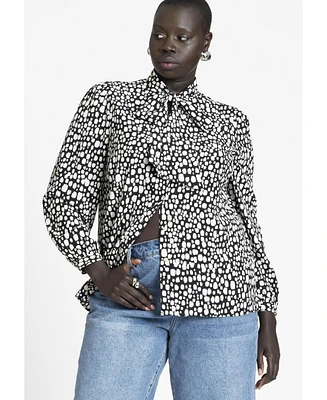 Eloquii Plus Printed Tie Neck Blouse