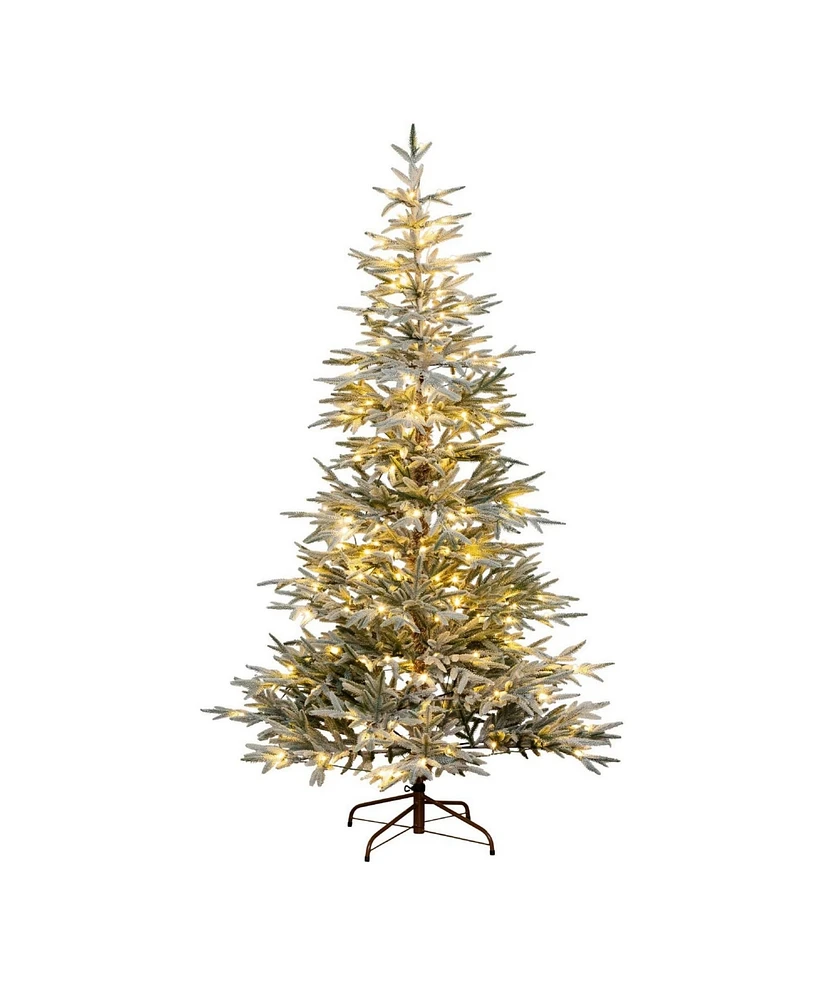 Nearly Natural 7ft. Pre-Lit Artificial Flocked Woodland Fir Christmas Tree with 200 Warm White Led Lights