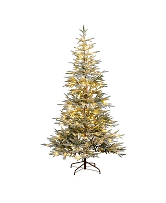 Nearly Natural 7ft. Pre-Lit Artificial Flocked Woodland Fir Christmas Tree with 200 Warm White Led Lights