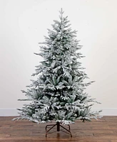 Nearly Natural 6ft. Pre-Lit Artificial Fraser Fir Flocked Christmas Tree with Instant Connect Technology and 280 Warm White Led Lights