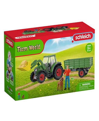 Schleich Farm World Tractor With Trailer Figurine Playset