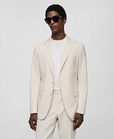 Mango Men's Striped Seersucker Cotton Slim-Fit Suit Blazer