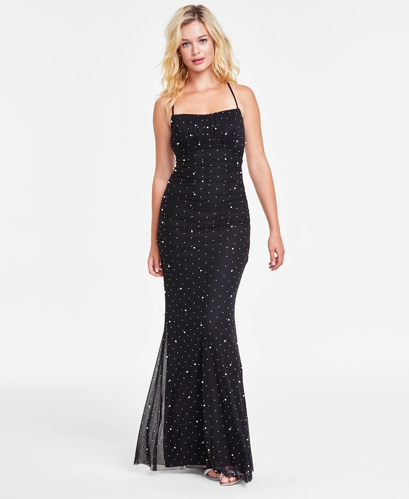 B Darlin Juniors' Emma Scoop-Neck Faux Pearl Embellished Gown