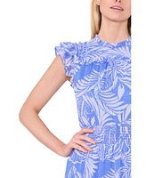 CeCe Women's Tropical-Print Flutter-Sleeve Smocked-Waist Midi Dress