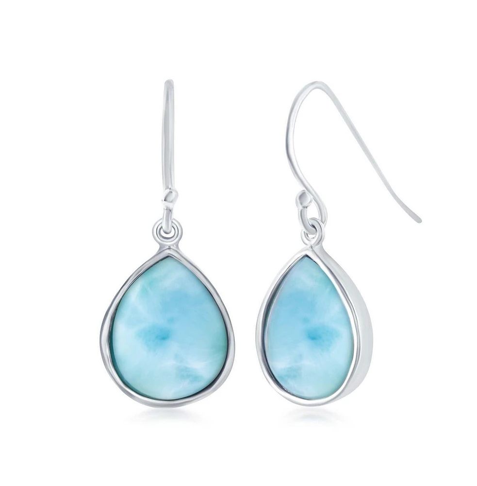 Caribbean Treasures Sterling Silver Teardrop Larimar Earrings