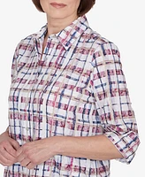 Alfred Dunner Classic Plaid Cuffed Sleeve Button Down Top