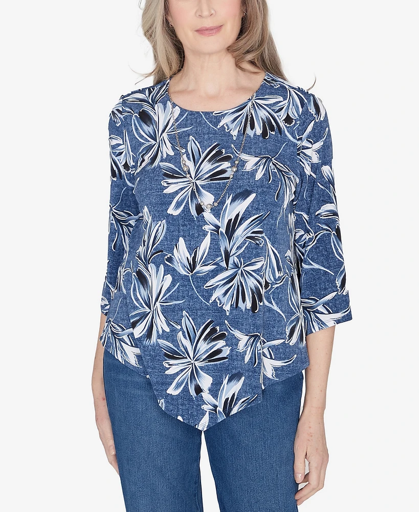 Alfred Dunner Classic Elegant Flower Top with Necklace