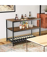 Sugift 3 Shelves Kitchen Island Industrial Prep Table with Bottom Wine Rack