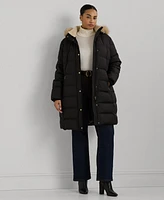 Lauren Ralph Plus Faux-Fur-Trim Hooded Puffer Coat