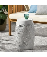 Streamdale Furniture Elegant Lace-Cut Barrel Side Table for Indoor/Outdoor Living