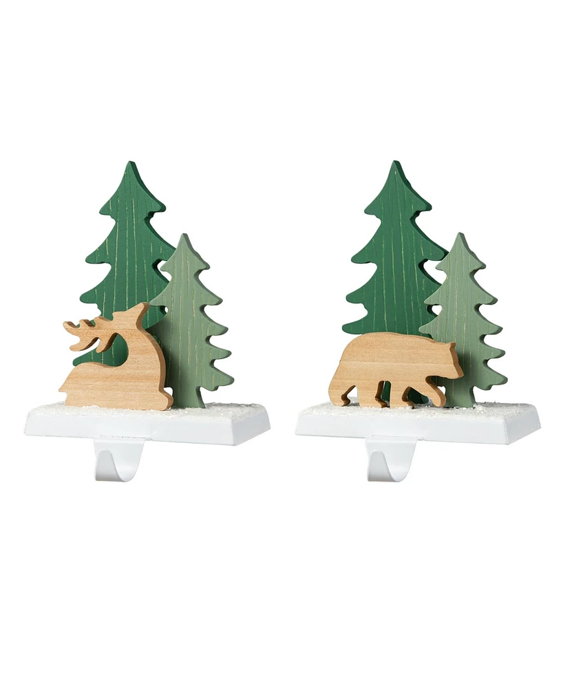 Glitzhome Christmas Reindeer Bear Stocking Holder, Set of 2