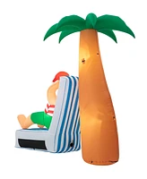 Glitzhome 6FT Lighted Inflatable Santa under Coconut Tree Decor