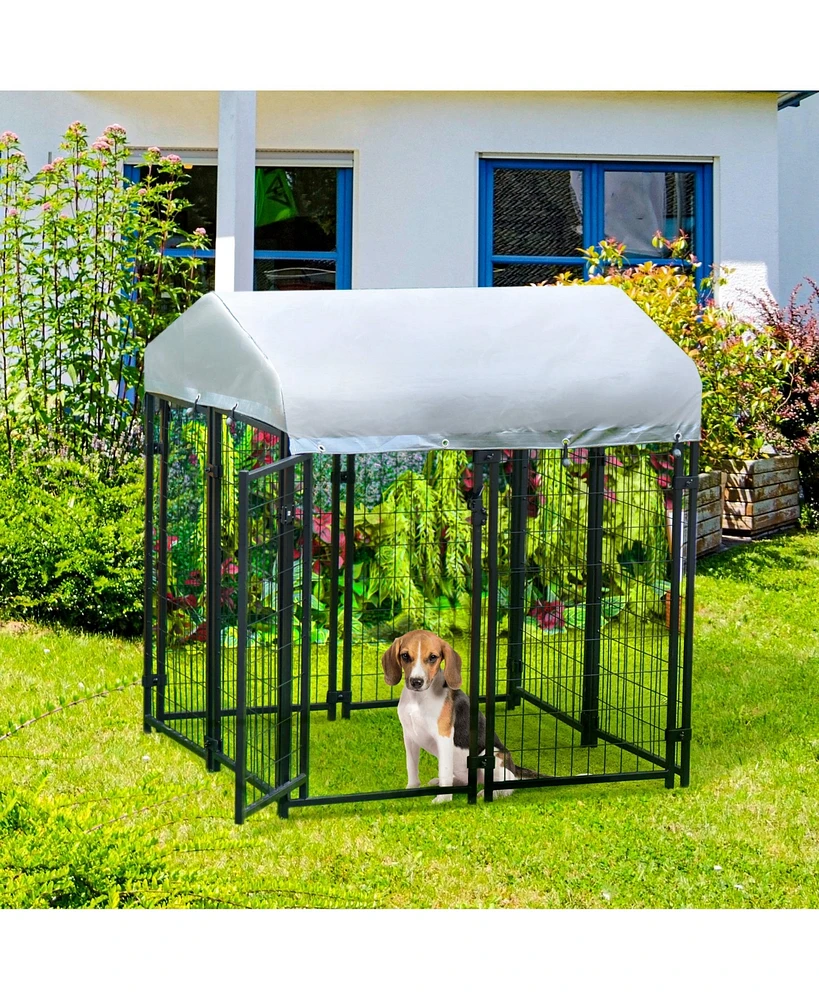 Simplie Fun Roomy Outdoor Dog Kennel with Protective Roof and Lockable Door