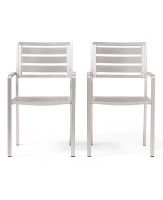 Simplie Fun Outdoor Modern Aluminum Dining Chair, Silver