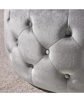 Modern Glam Diamond Tufted Velvet Ottoman with Tempered Glass Top