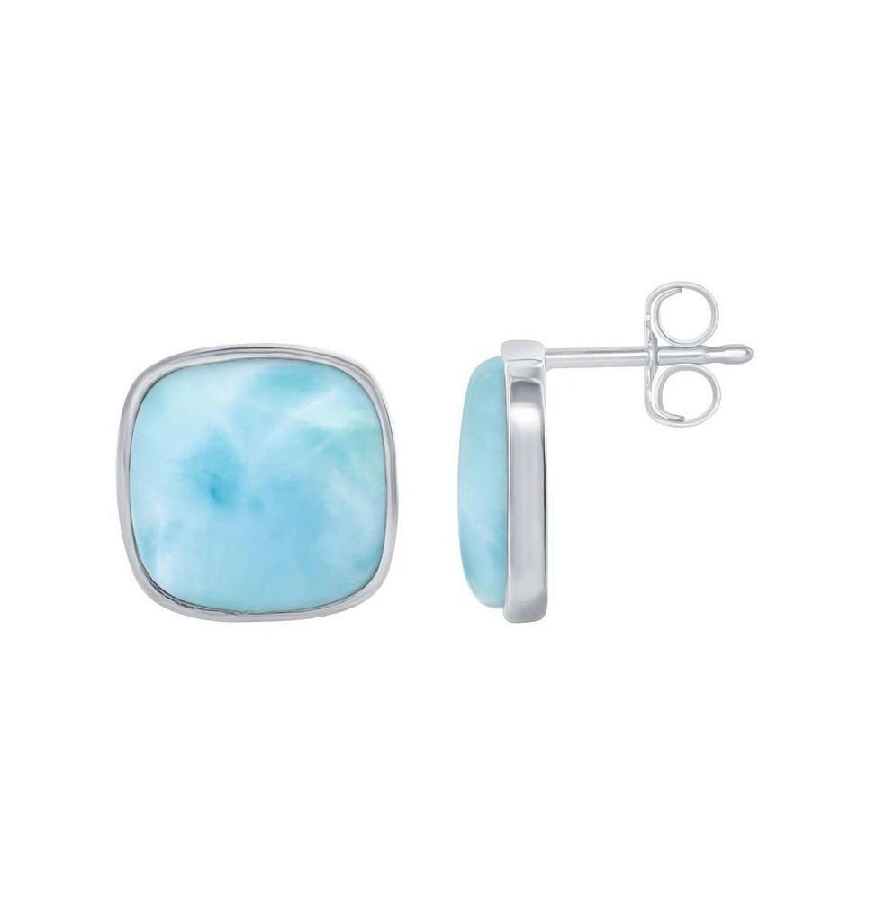 Caribbean Treasures Sterling Silver Square Larimar Stud Earrings