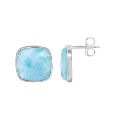 Caribbean Treasures Sterling Silver Square Larimar Stud Earrings