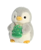 Aurora Small Pompom With Christmas Tree PomPom Penguin Festive Plush Toy Gray 7.5"