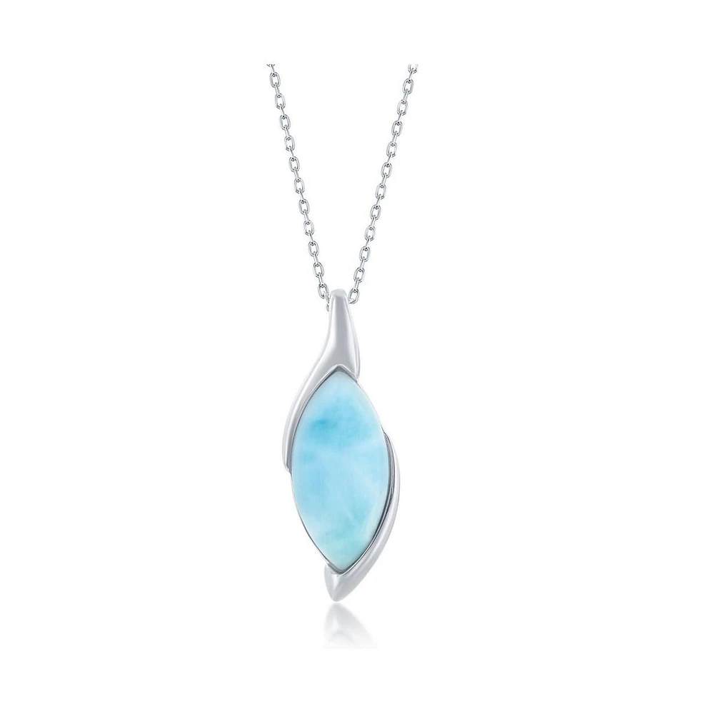 Caribbean Treasures Sterling Silver Marquise Larimar Pendant