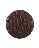 Versatile Button Tufted Faux Leather Ottoman with Open Shelf