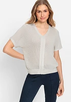 Olsen Women's Short Sleeve Viscose Blend Waffle Knit Pullover