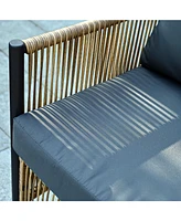 Outdoor Pe Brown Wicker 2seats Sofa with Grey Cushion and Table Set