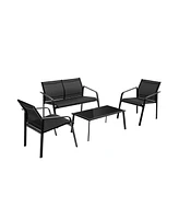 Slickblue 4 Pieces Patio Furniture Set with Armrest Loveseat Sofas and Glass Table Deck