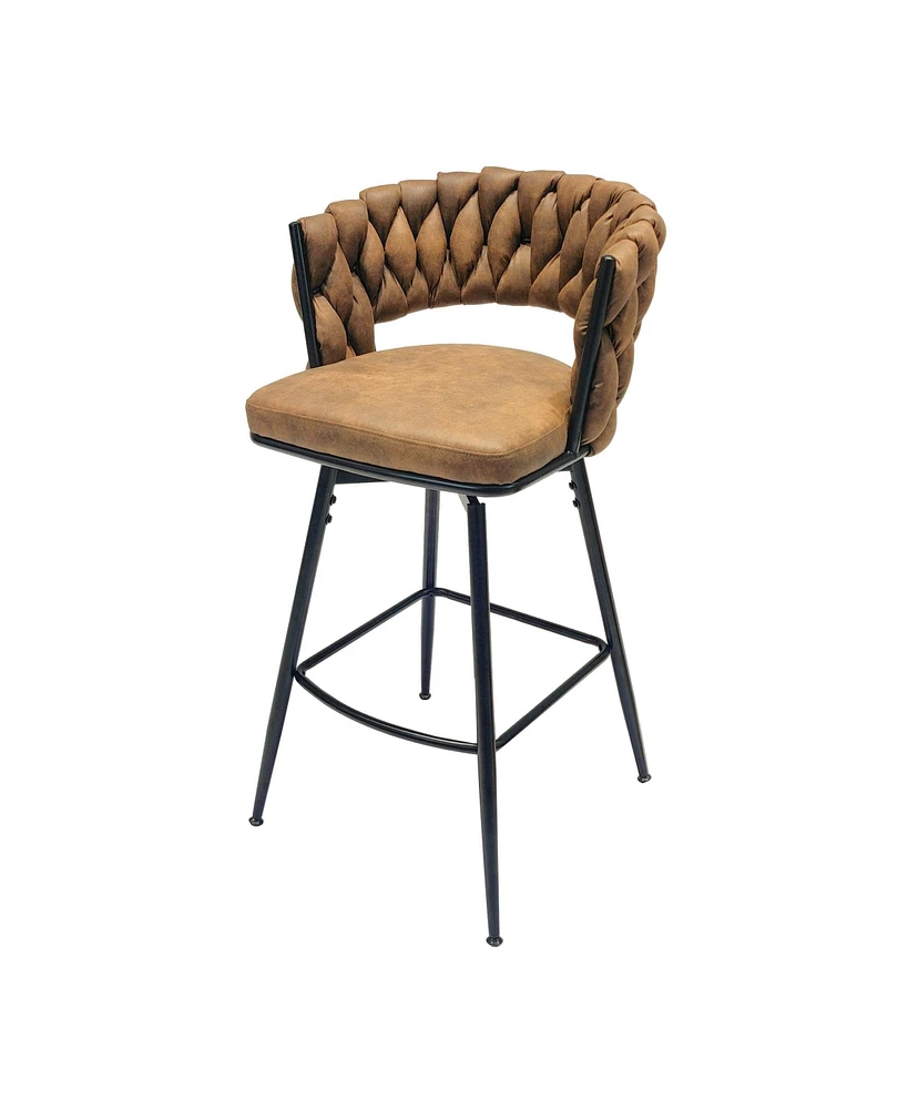 Simplie Fun Leather Woven Bar Stool Set, Swivel, 360 Degree, Brown