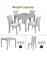 Elegant 5-Piece Wooden Dining Set Table with Crystal Detail and Upholstered Chairs