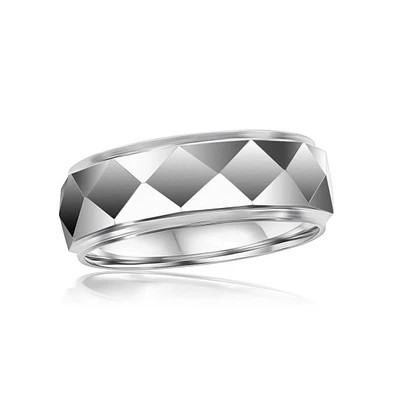 Metallo High Polished Diamond Design Faceted Tungsten Ring