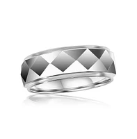 Metallo High Polished Diamond Design Faceted Tungsten Ring