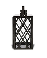 Streamdale Furniture Modern Stainless Steel and Tempered Glass Lantern with X-Frame Design