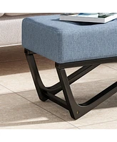 Modern Tufted Upholstered Bench with Black Geometric Legs