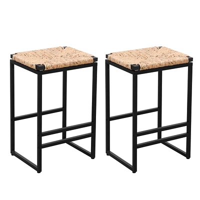 Streamdale Furniture 2 Water Hyacinth Woven Bar Stools With Footrest