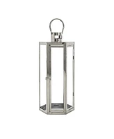 Simplie Fun Modern Hexagonal Stainless Steel Lantern with Tempered Glass