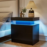 Modern Decorative Adjustable Led Nightstand with Open Shelf and Drawers